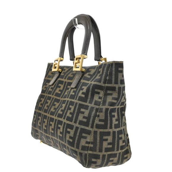 FENDI Logo Zucca Pattern Hand Bag Canvas Leather Brown GHW Italy - Picture 2 of 14